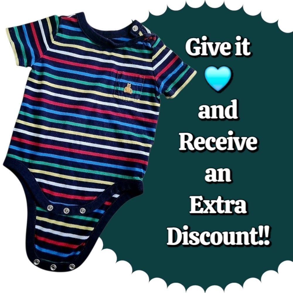 GAP Baby Boys Striped Multicolor Bodysuit with Bear Logo 3-6 Months 100% Cotton - Picture 12 of 12